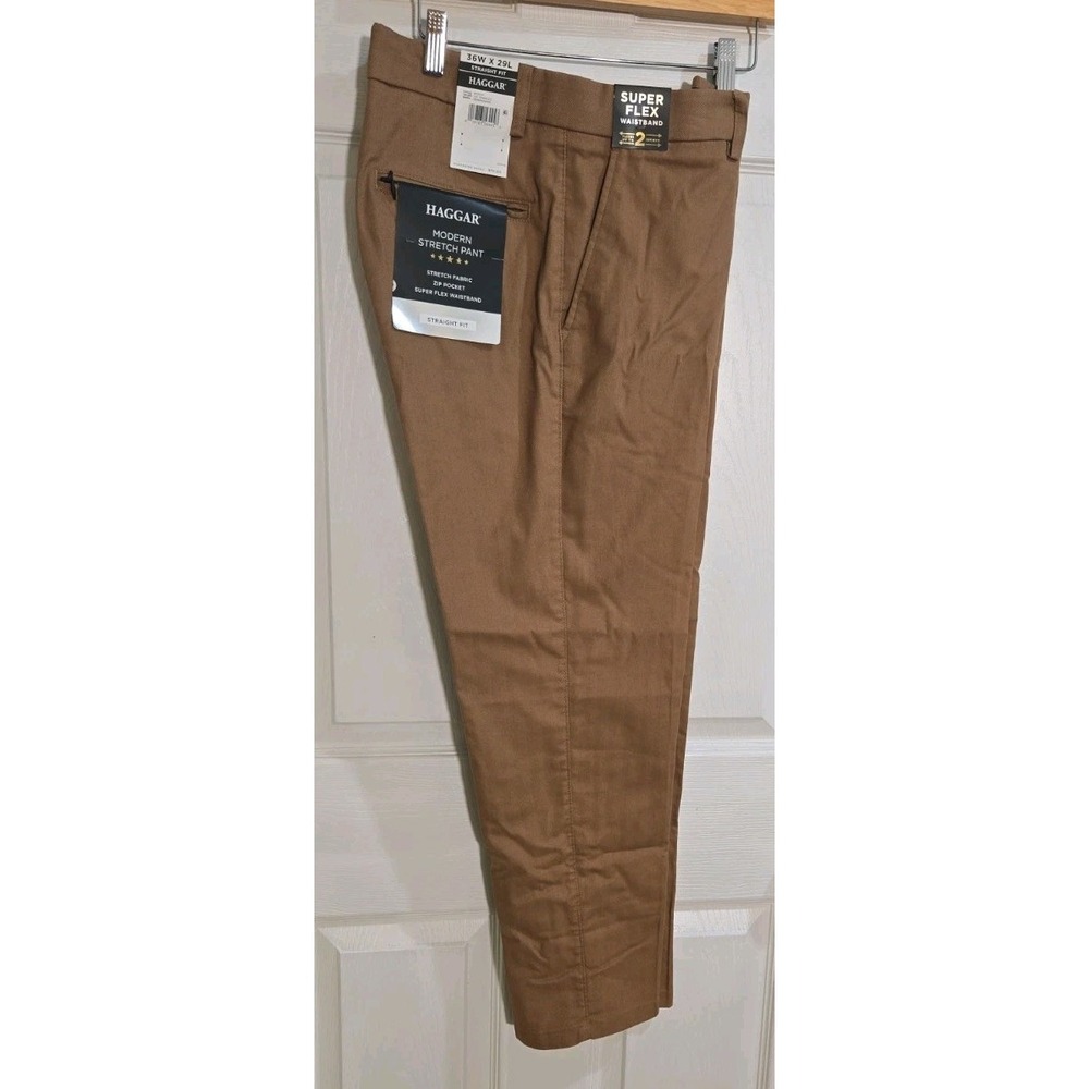 Haggar Mens Pants 36x29 Modern Stretch Zip Pocket Herringbone Design Flex Waist